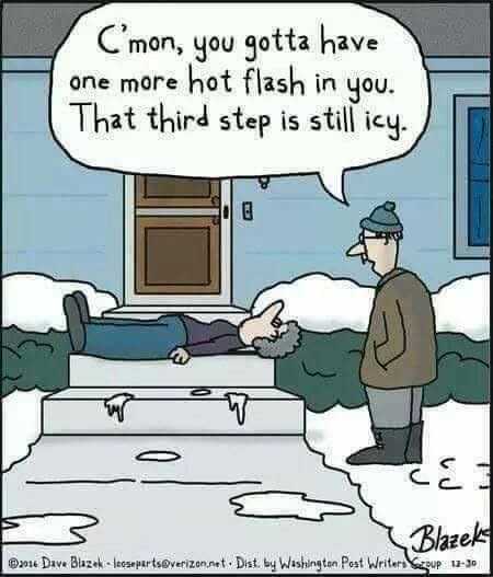C'mon, you gotta have
one more hot flash in you.
That third step is still icy.