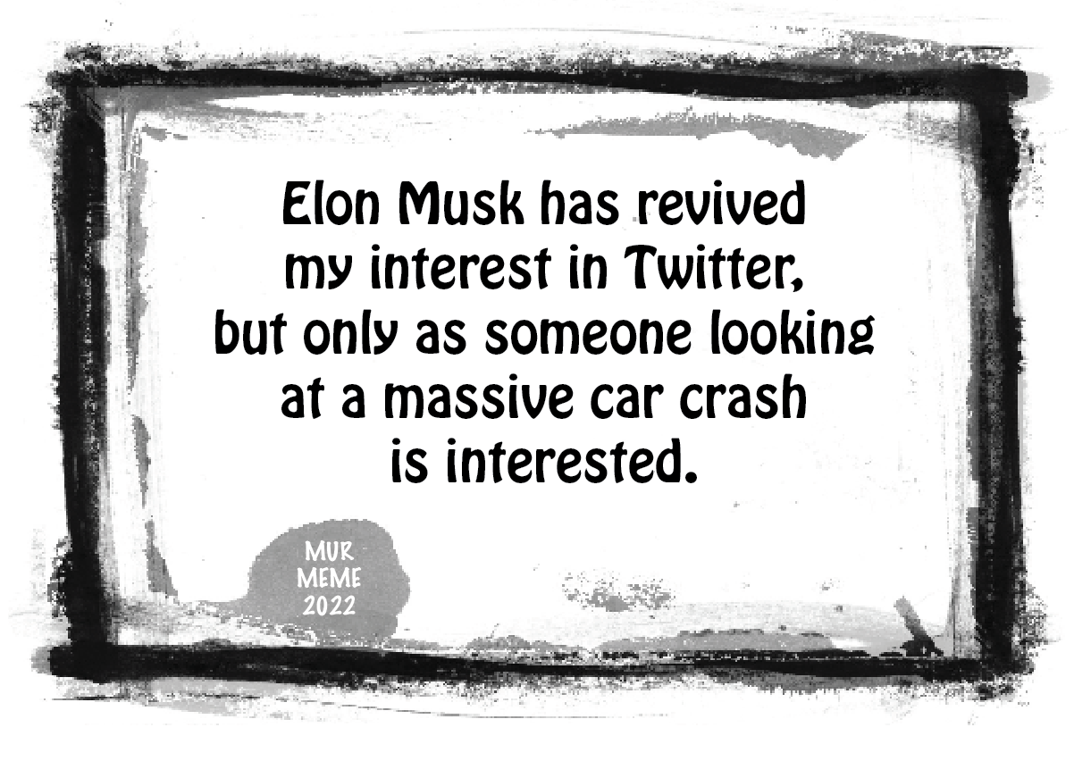 Elon Musk has revived
my interest in Twitter,
but only as someone looking

at a massive car crash
is interested.