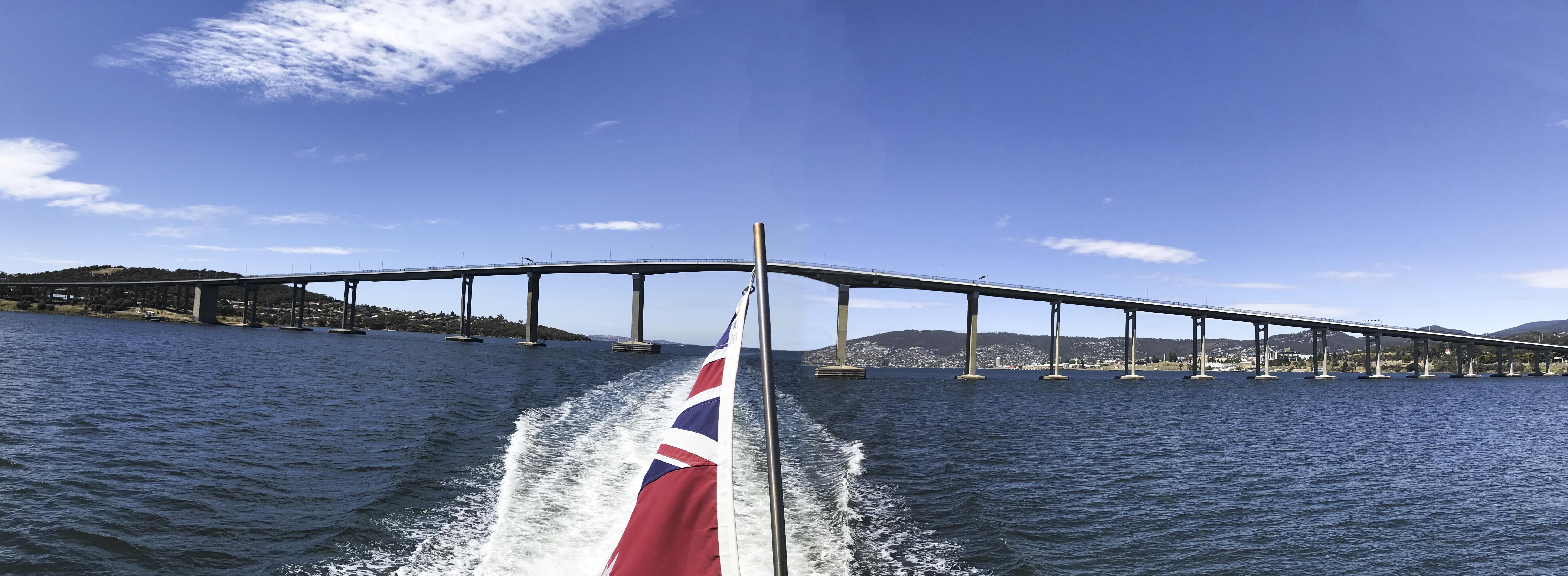 Tasman Bridge across the River Derwent, from aboard one of the MONA catamarans.
