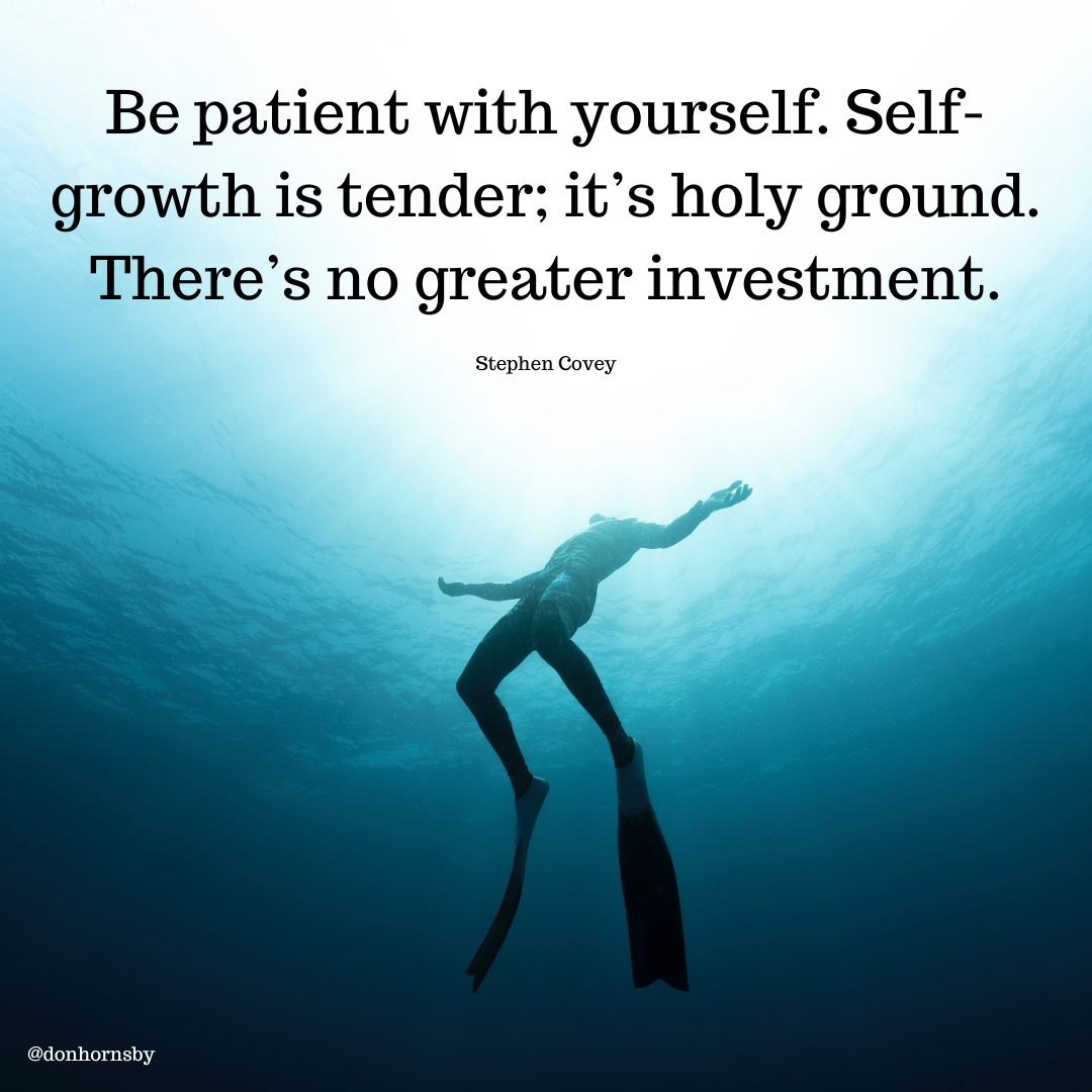 Be patient with yourself. Self-
growth is tender; it's holy ground.
There’s no greater investment.

Stephen Covey