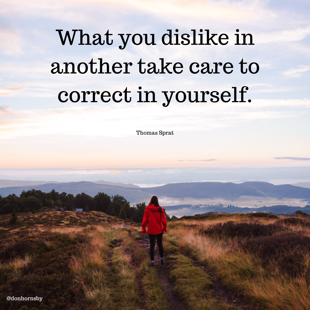 What you dislike in
another take care to
correct in yourself.

Thomas Sprat
