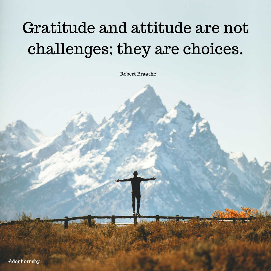 Gratitude and attitude are not
challenges; they are choices.

Robert Braathe