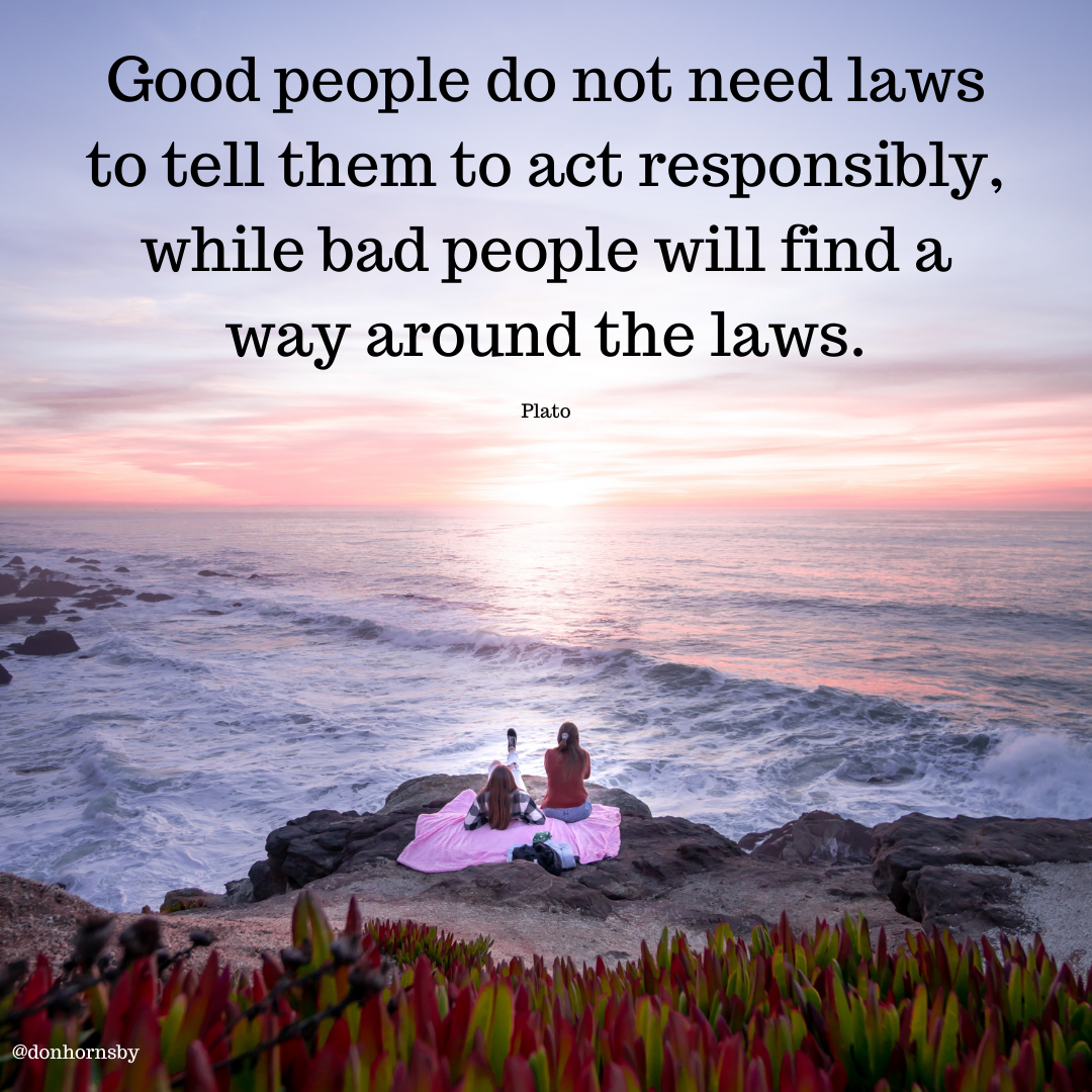 Good people do not need laws
to tell them to act responsibly,
while bad people will find a,
way around the laws.