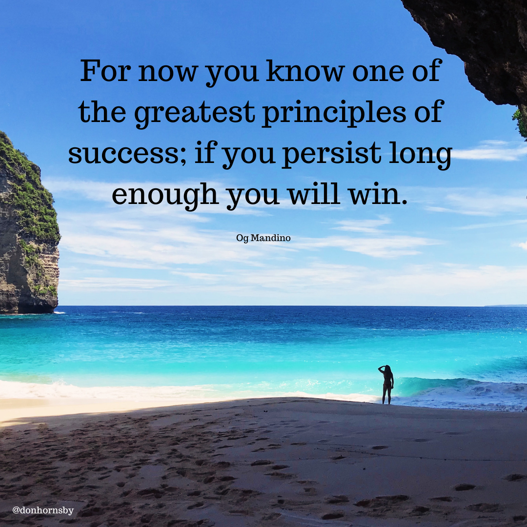 For now you know one of
the greatest principles of
success; if you persist long
enough you will win.

Og Mandino
