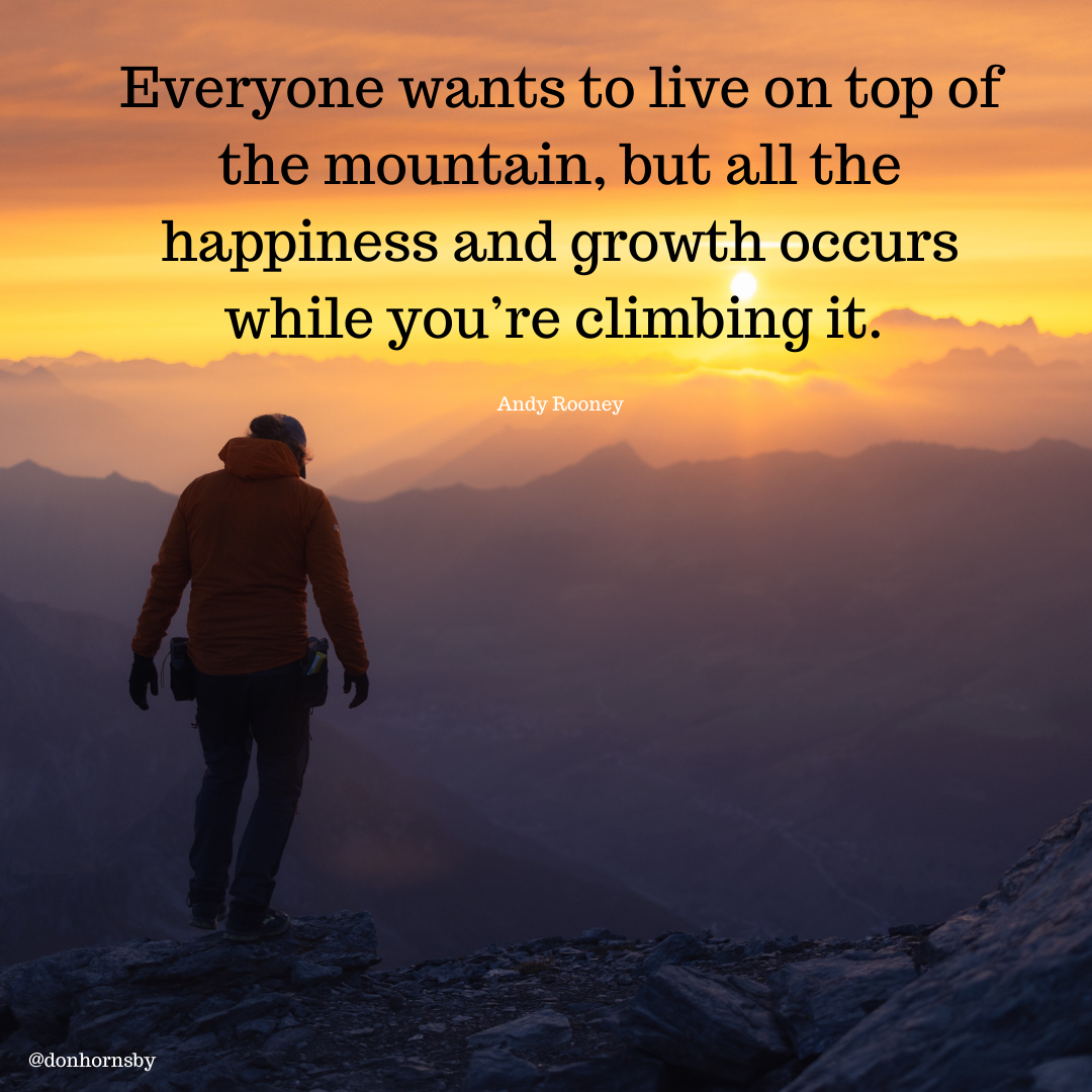 Everyone wants to live on top of
the mountain, but all the
happiness and growth occurs

while you're climbing it.

 

@donhornshy