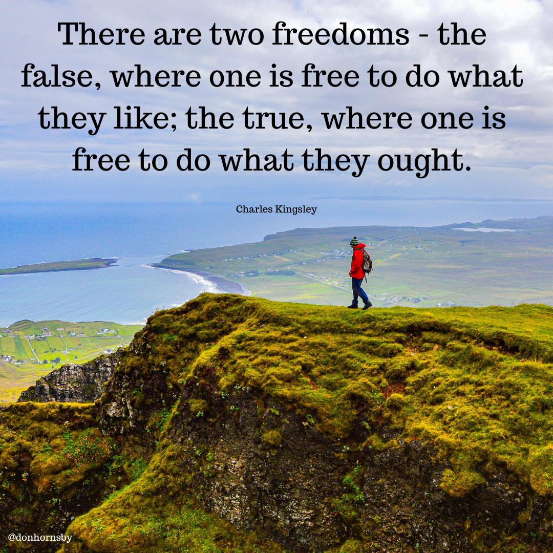 There are two freedoms - the
false, where one is free to do what
they like; the true, where one is
free to do what they ought.

Charles Kingsley

 

FRB Te