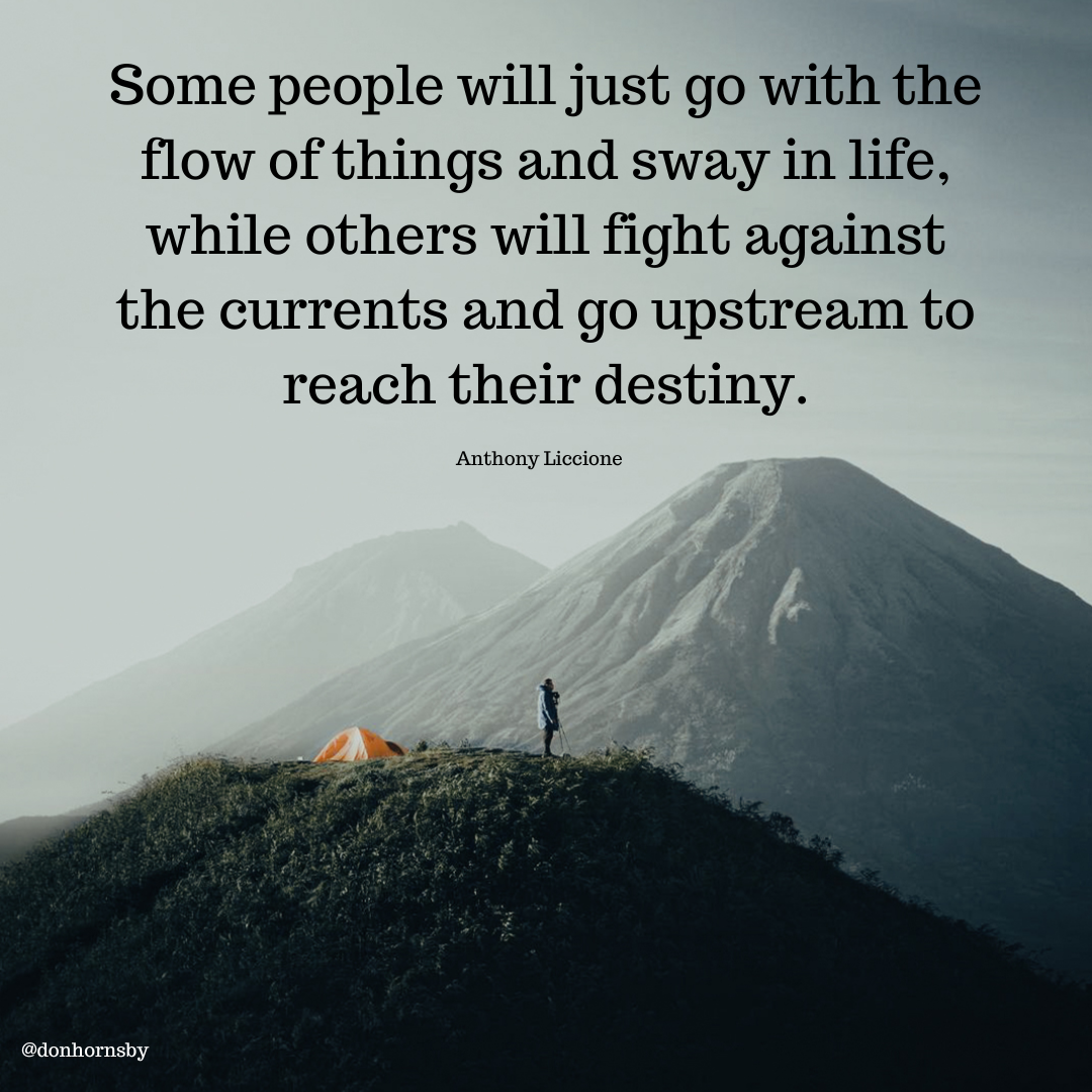 Some people will just go with the -
flow of things and sway in life,
while others will fight against

the currents and go upstream to

reach their destiny.

Anthony Liccione