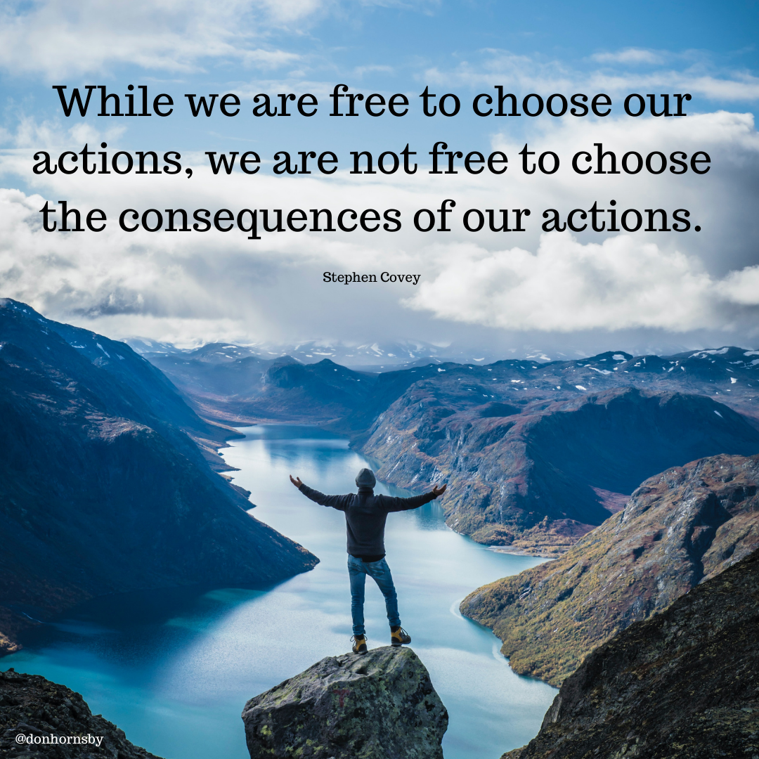 TT.

While we are free to choose our
actions, we are not free to choose
the consequences of our actions.

Stephen Covey

 

rs