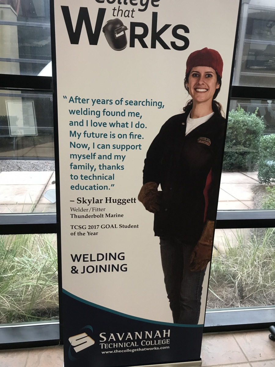 W ER k

* After years of searching,
welding found me,
and | love what | do.
My future is on fire.
Now, I can support
myself and my
family, thanks
to technical

education.”

  
     
     
   
       
      
    
    
    

  

- Skylar Huggett
Welder / Fitter
Thunderbolt Marine

  

TCSG 2017 GOAL Student
of the Year

 
 

WELDING
& JOINING