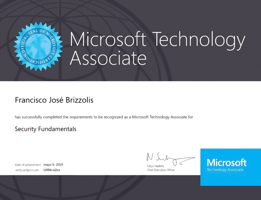 Ps Microsoft Technology

po JY EL

Francisco José Brizzolis
has successhully completed the requirements to be recogn zed a a Microsoft T

HTMLS Application Development Fundamentals

 

[\Y/[{d (e130)
Pte xn