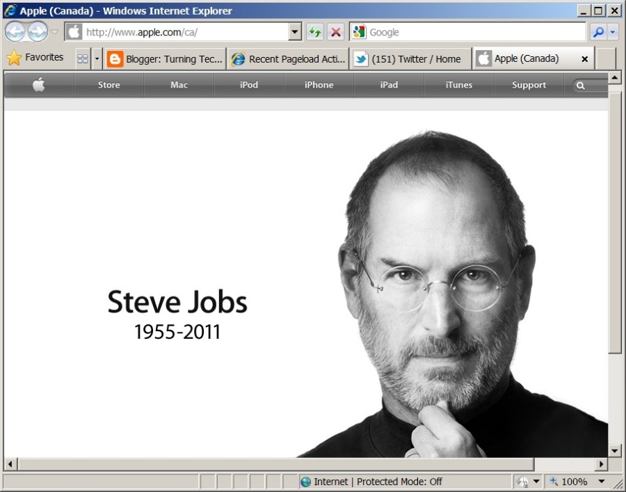 £2 Apple (Canada) - Windows Internet Explorer
5 apple.com x4

tao | [Y moe eng 1c

@ recent pagent ac | 2131) teat forme | [7 pope (Cann)

 

 

 

     
 

Steve Jobs
1955-2011