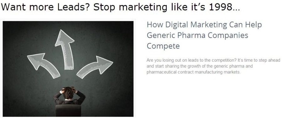 Want more Leads? Stop marketing like it's 1998...

 

Digital Marketing Can Help
Generic Pharma Companies
Compete