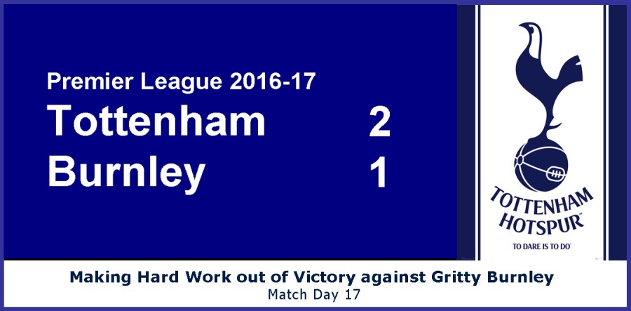 Premier League 2016-17
Tottenham

Burnley

p
1

 
     
         
 

(A

,
Or rp
HoTspuv

0 0ar1 6 1000

Making Hard Work out of Victory against Gritty Burnley
Match Day 17