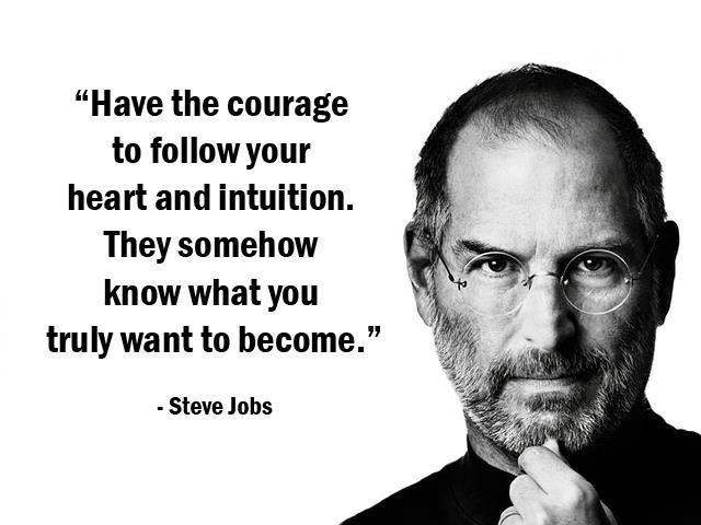 “Have the courage
to follow your
heart and intuition.
They somehow
know what you
truly want to become.”

- Steve Jobs