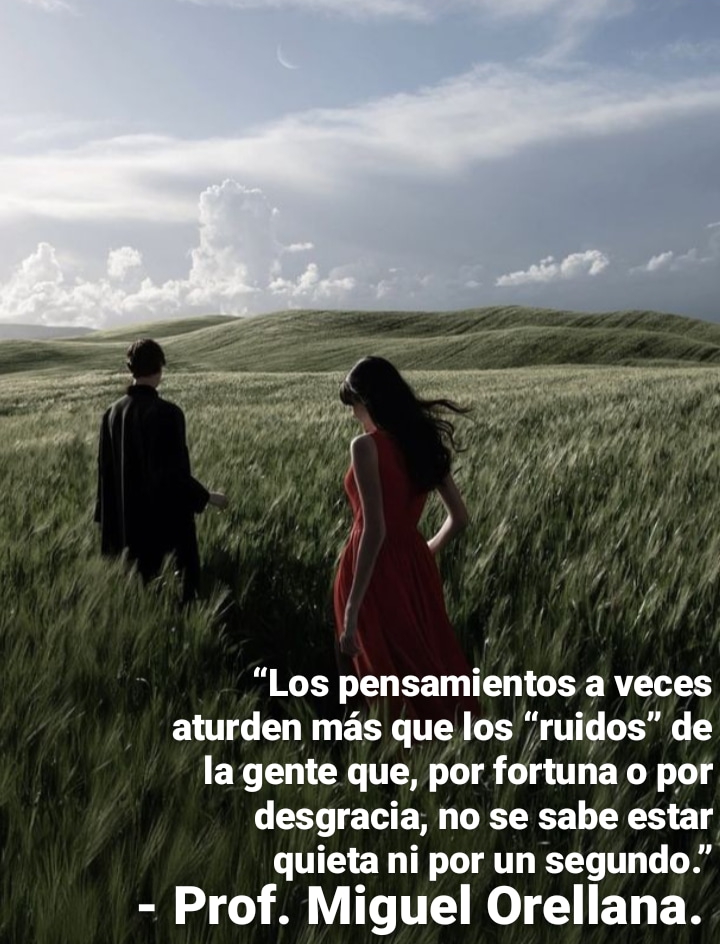 “Los pensamientos a veces
aturden mas que los ruidos” de
la'gente que, por fortuna o por
desgracia, no se sabe estar
quieta ni por un segundo.”
- Prof. Miguel Orellana.