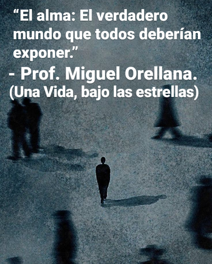 “El alma: El verdadero
mundo que todos deberian
exponer.”

- Prof. Miguel Orellana.
(Una Vida, bajo las estrellas)