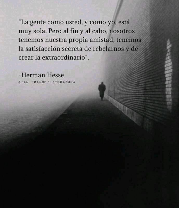 "La gente como usted, y como yo, estd
muy sola. Pero al fin y al cabo, nosotros
tenemos nuestra propia amistad, tenemos

la satisfac

f

crear la extraordinario”.

Herman Hesse