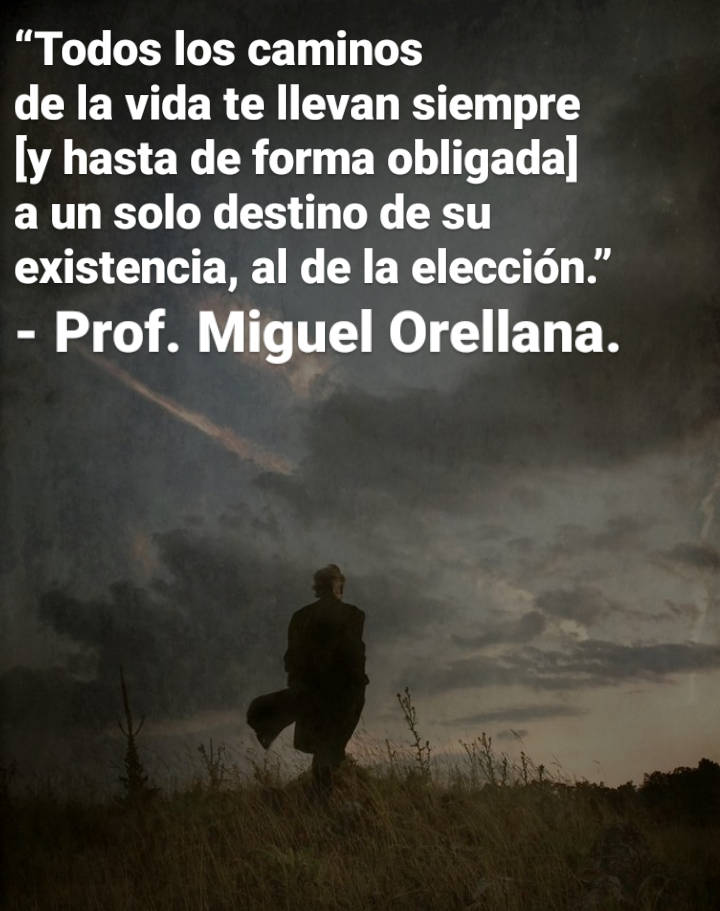 “Todos los caminos

de la vida te llevan siempre
[y hasta de forma obligada]
a un solo destino de su
existencia, al de la eleccion.”

- Prof. Miguel Orellana.