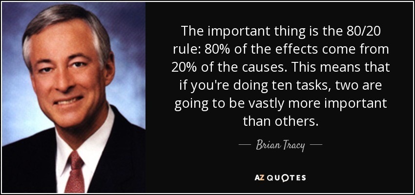 The important thing is the 80/20
rule: 80% of the effects come from
20% of the causes. This means that

if you're doing ten tasks, two are
going to be vastly more important

than others.

jy

AZQUOTES