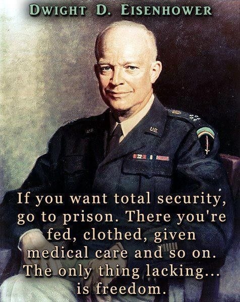 0 WIGHT. D. EISENHOWER

   

If you want total security,
go to prison. There you're
fed, clothed, given
+ “medical care and so on.

     

is freedom.
NPE