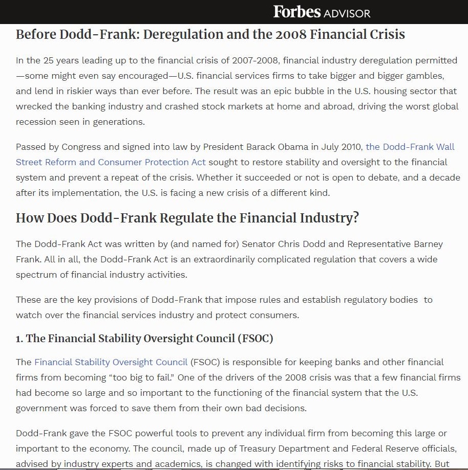 Forbes apvisor

Before Dodd- Frank: Deregulation and the 2008 Financial Crisis