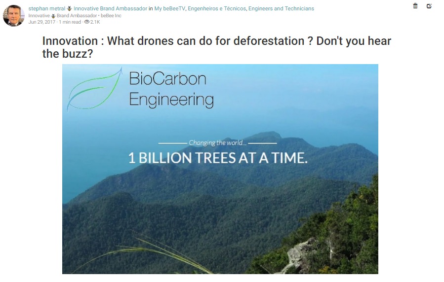 no +
e:
Innovation : What drones can do for deforestation ? Don't you hear
the buzz?

BioCarbon
Engineering

J

1BILLION TREES AT A TIME.