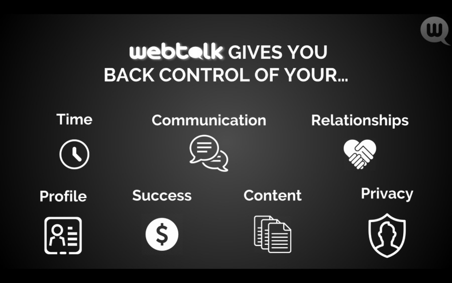webtelk GIVES YOU

BACK CONTROL OF YOUR...
Lut Communication Relationships
® S) J
Profile Success Content Privacy

Be B ©
