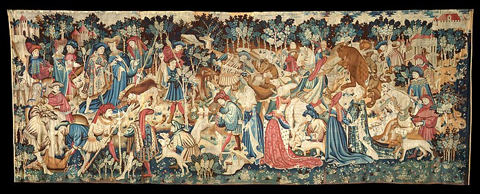 Boar and Bear Hunt, one of the Devonshire Hunting Tapestries, - public domain