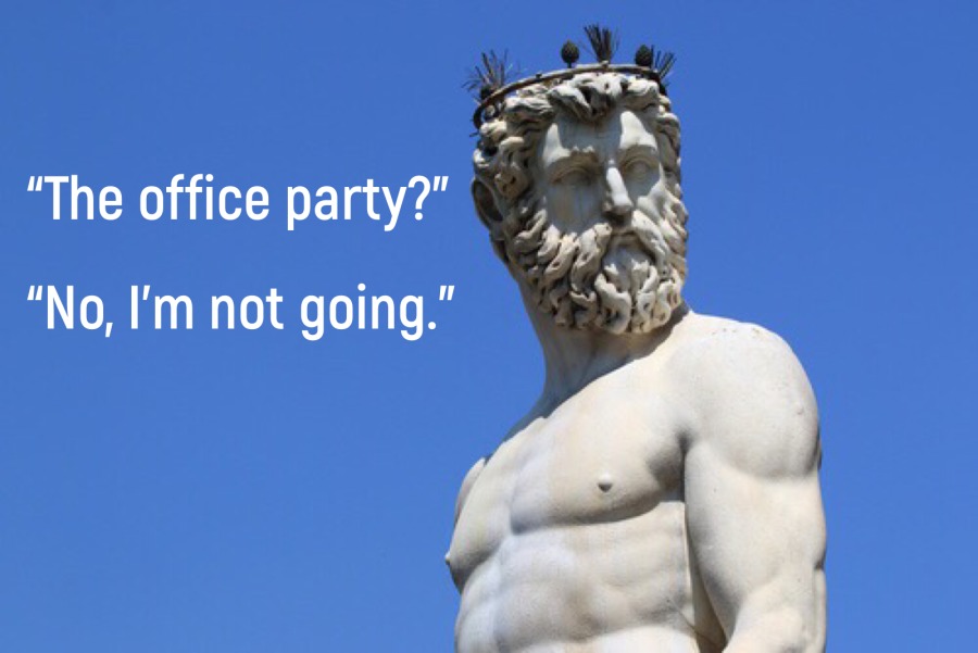 a H 1 3 A "
The office party? iA &

“No, I'm not going.” 4
