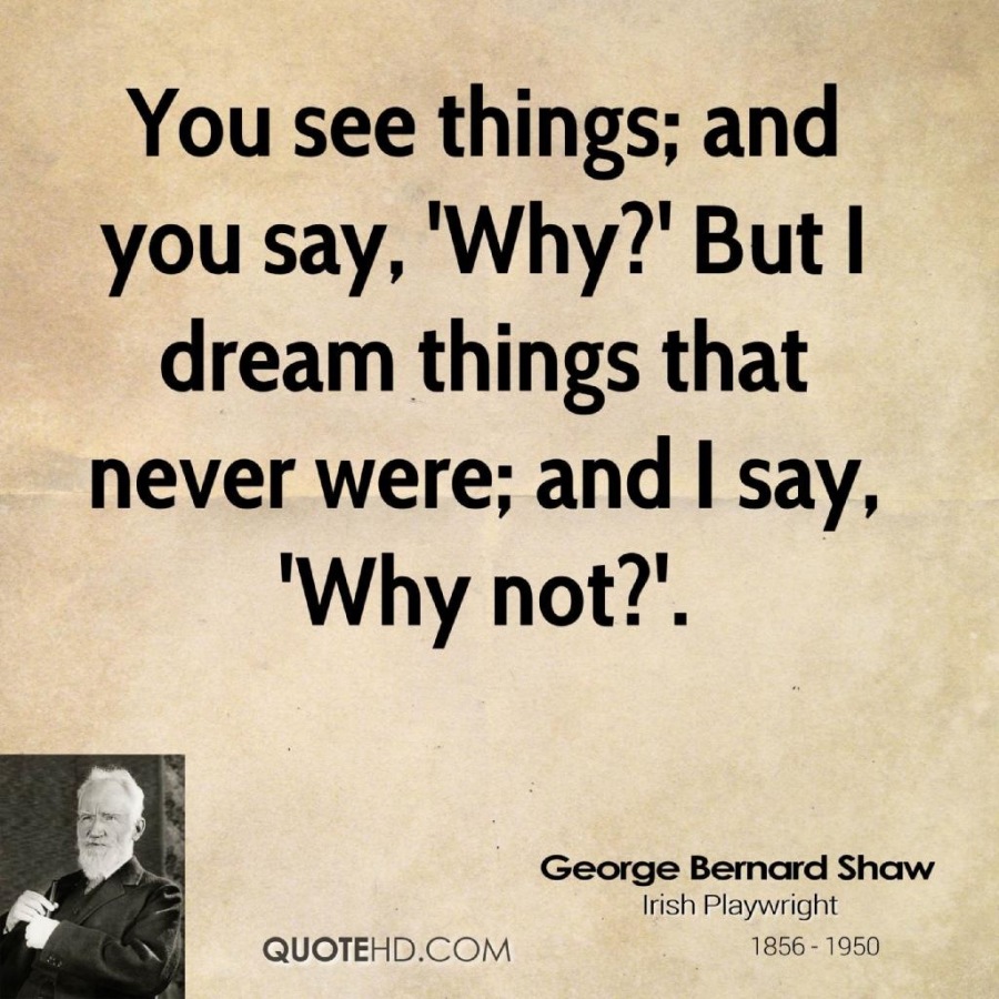 You see things; and
you say, 'Why?' But |
dream things that
never were; and | say,
'Why not?'.

3

E) Y George Berard Shaw
> > Irish Playwright

v N QUOTEHD.COM 1856 - 1950