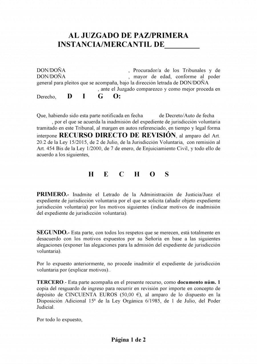 Recurso directo de revisión en Expediente de Jurisdicción Voluntaria -  CARLOS MARTINEZ GALVEZ - España - beBee