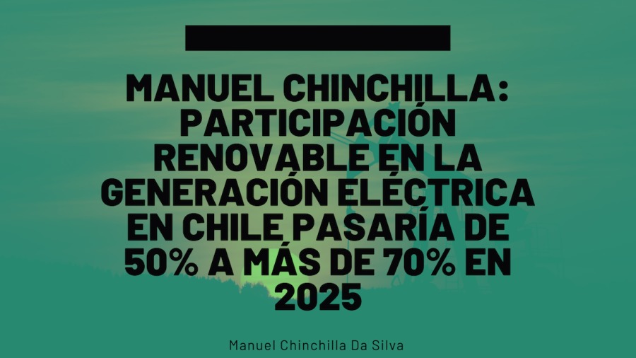 MANUEL CHINCHILLA:
PARTICIPACION
RENOVABLEENLA
GENERACION ELECTRICA
EN CHILE PASARIA DE
50% A MAS DE 70% EN
2025

Manuel Chinchilla Ca Silva
