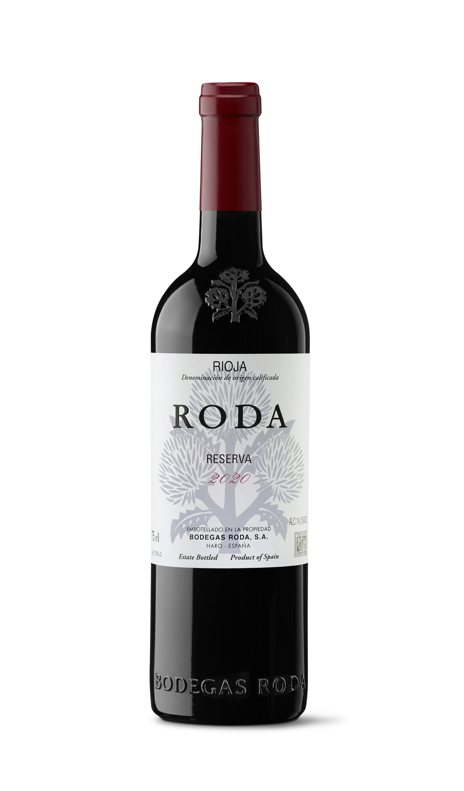 RIOJA

Denominacion de origen calificada

RO DA

RESERVA
2020

EMBOTELLADO EN LA PROPIEDAD
BODEGAS RODA, S.A.
HARQ - ESPANA

i

Estate Bottled ~~ Product of Spain