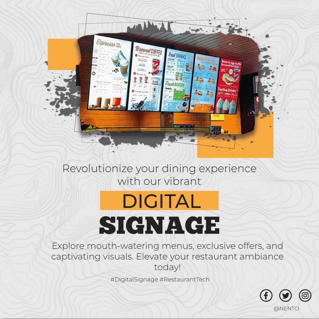 Revolutionize your dining experience
with our vibrant

DIGITAL
SIGNAGE

Explore mouth-watering menus, exclusive offers, and

captivating Vi

 

als. Elevate your restaurant ambiance
today!

 

OLE