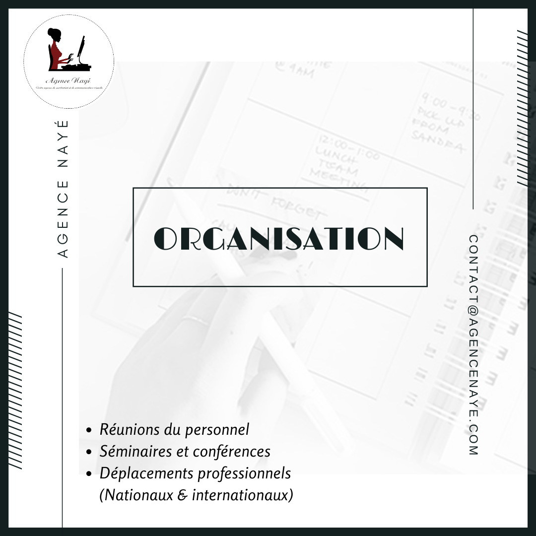 ©

ORGANISATION

AGENCE NAYÉ

e Réunions du personnel

« Séminaires et conférences

« Déplacements professionnels
(Nationaux & internationaux)

oO
oO
z
3
>
oO
4
®
>
©
m
=
oO
in
z
>
<
=
oO
oO
=