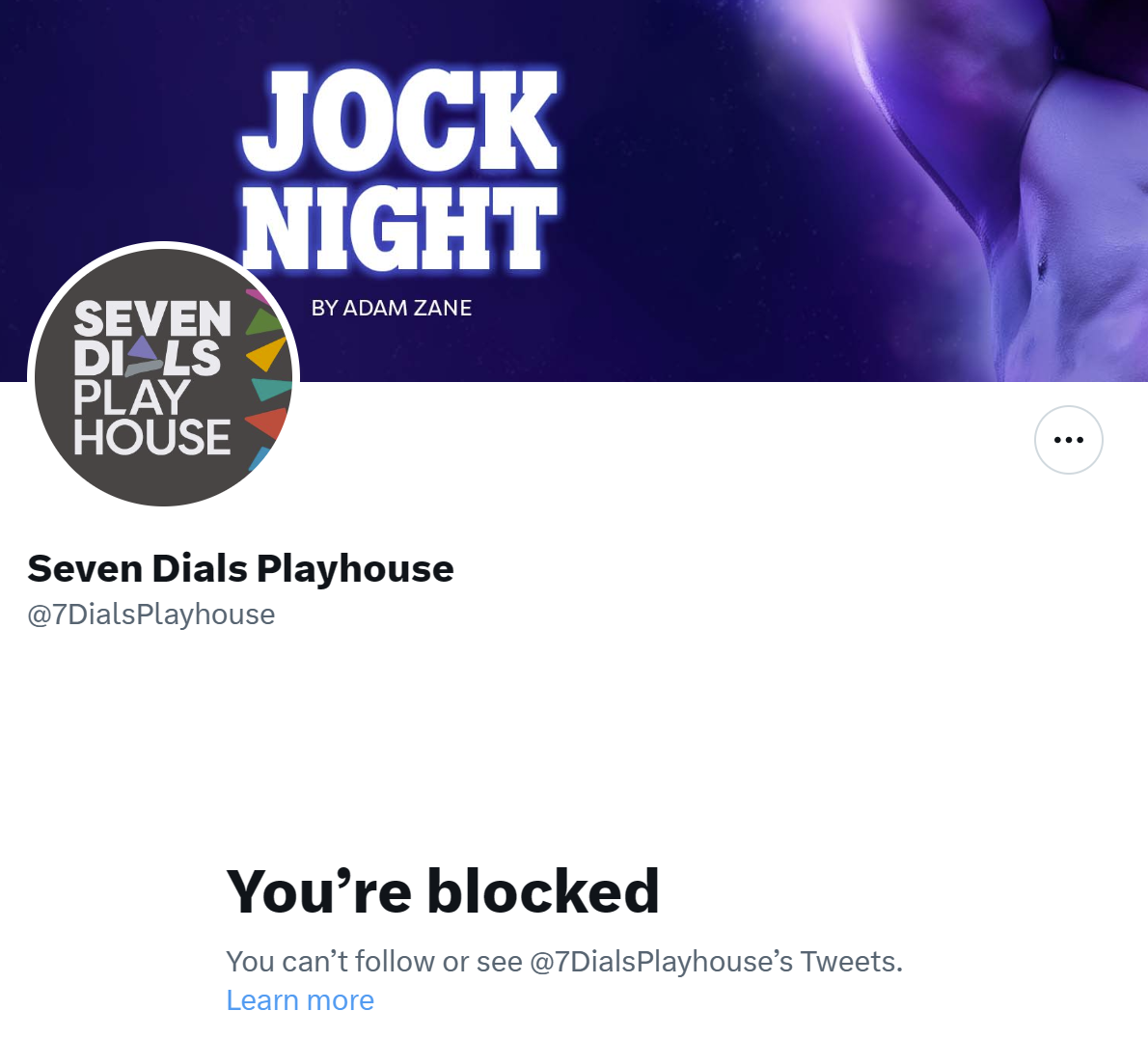 Seven Dials Playhouse
@7DialsPlayhouse

You’re blocked

You can’t follow or see @7DialsPlayhouse’s Tweets.
Learn more