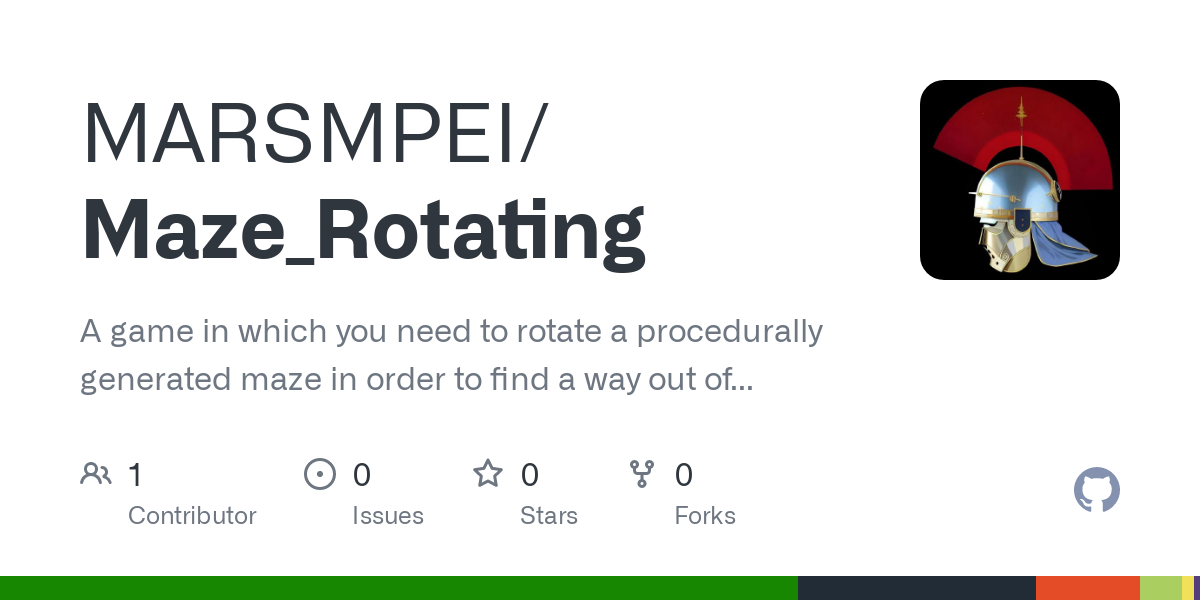 MARSMPEI/
Maze_Rotating

A game in which you need to rotate a procedurally
generated maze in order to find a way out of...

A ®o 7 0 ¥ 0

Contributor ssues Stars Forks