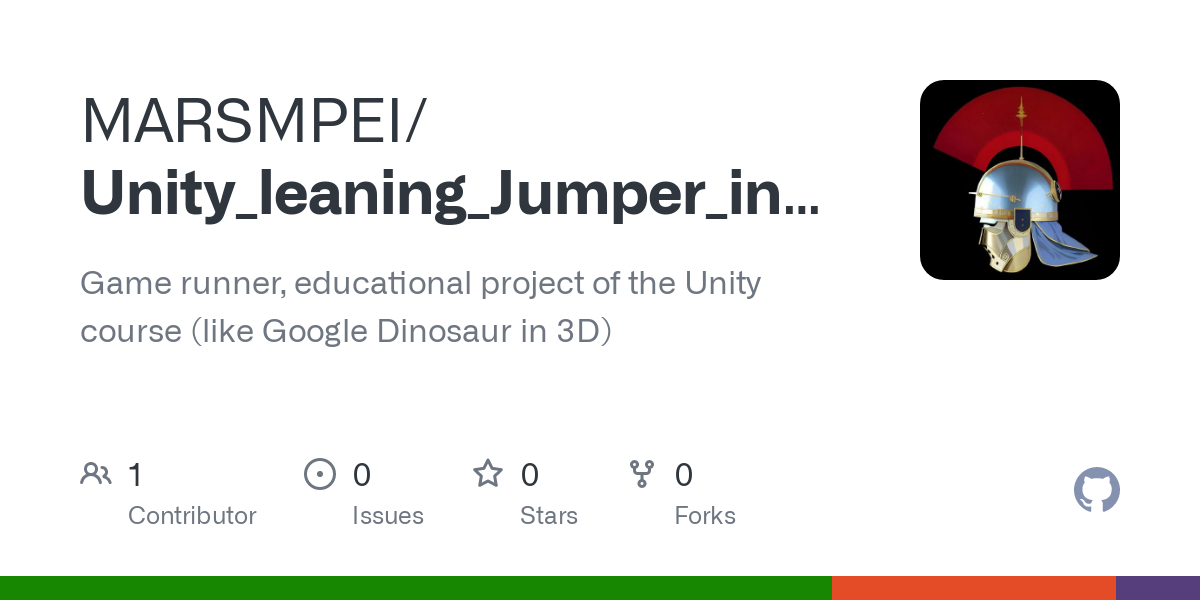 MARSMPEI/
Unity_leaning_Jumper.in... 2a

J

Game runner, educational project of the Unity
course (like Google Dinosaur in 3D)

A 1 ©o wo %0

Contributor ssues Stars Forks