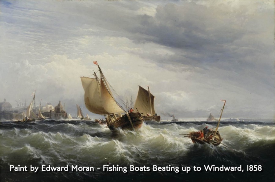 Paint by [Ze Fishing Boats Beating up to Windward, 1858