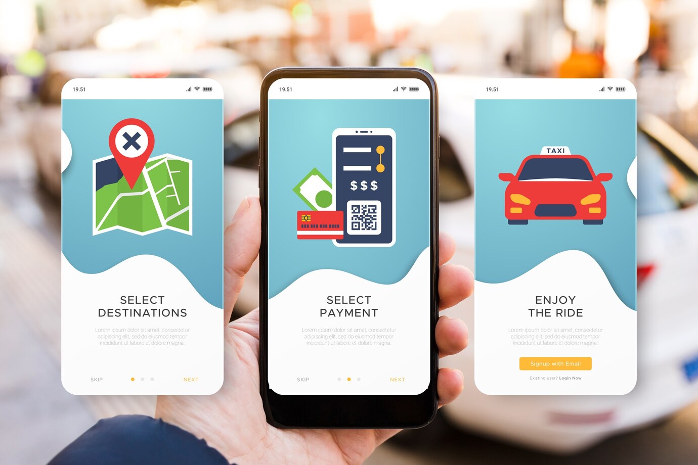 ye CL f——— Lis A
y=
SELECT
DESTINATIONS ly 2
A
THE RIDE
SELECT
PAYMENT