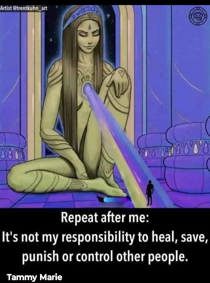 Repeat after me:
It's not my responsibility to heal, save,
punish or control other people.
Tammy Marie