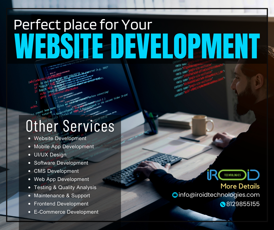 Perfect place for Your

GR UAE)

 

Website Development
Mobile App Development
[ISTH

  

Ere re
[SIC PITY

Testing & Quality Analysis More Details
LEYTE Te treated QO nfo@rroidtechnologies com
[FELIEUE NEIL 8129855155

E-Commerce Development a

Web App Development D
.
.