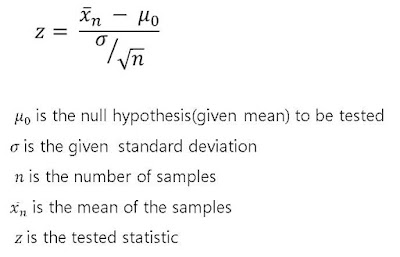 4 18 the null hypothesisigiven mean) to be tested
a's the given standard deviation

n is the number of samples

x, is the mean of the samples

Zs the tested statistic