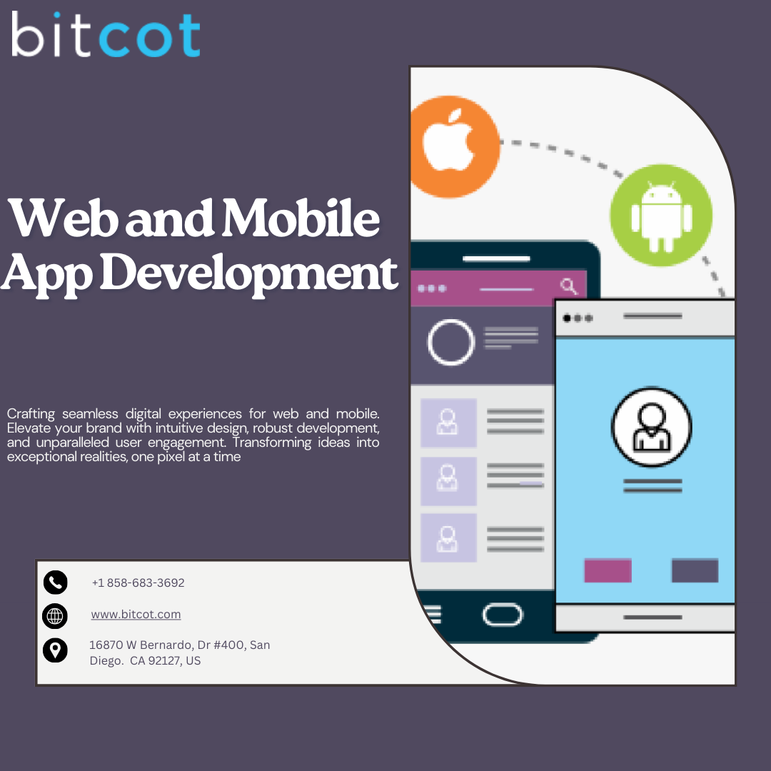 bitcot

 
  
 
   

Web and Mobile
App Development .. — «

Crafting seamless digital experiences for web and mobile
Elevate your brand with intuitive design, robust development.
and unparalleled user engagement. Transforming ideas into
exceptional realities, one pixel at a time