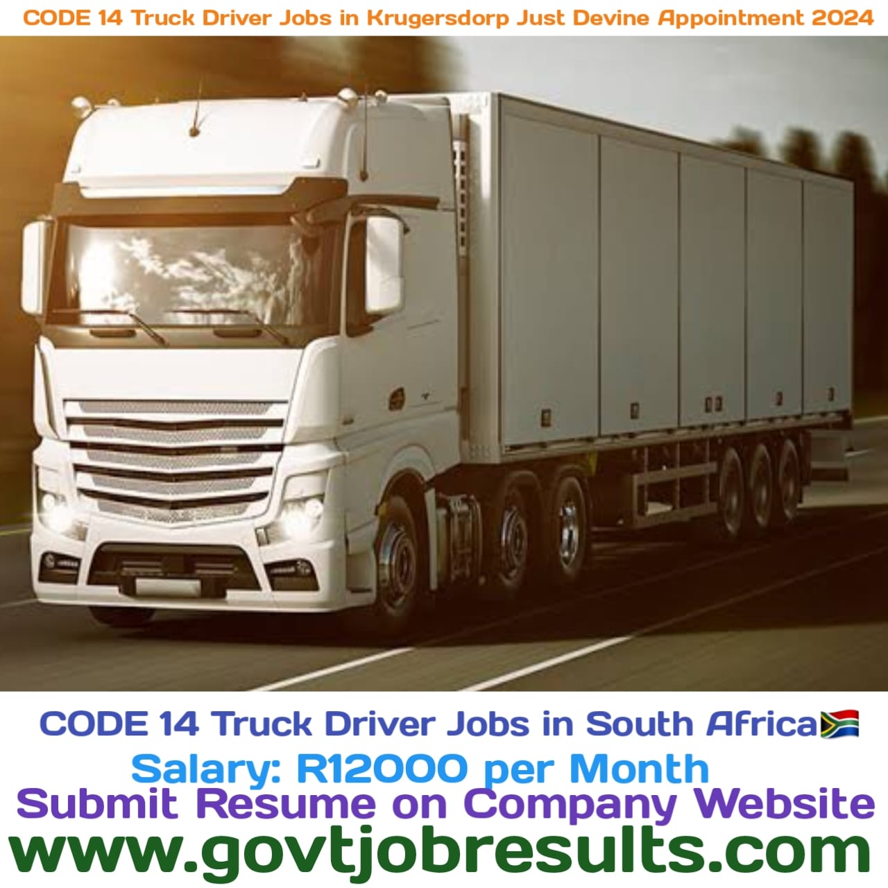 CODE 14 Truck Driver Jobs in Krugersdorp Just Devine Appointment 2024

CODE 14 Truck Driver Jobs in South Africas

Salary: R12000 per Month .
Submit Resume on Company Website

www.govtjobresults.com