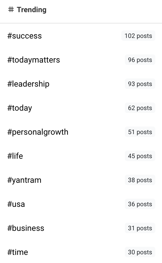 Search for the topics you are interested in - # Trending

#success

#todaymatters

#leadership

#today

#personalgrowth

#life

#yantram

#usa

#business

#time

102 posts

96 posts

93 posts

62 posts

51 posts

45 posts

38 posts

36 posts

31 posts

30 posts