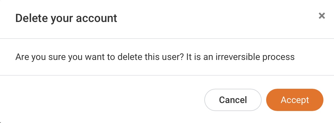 Delete your account x

Are you sure you want to delete this user? It is an irreversible process