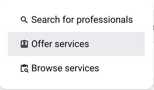 Q Search for professionals
@ Offer services

[3 Browse services