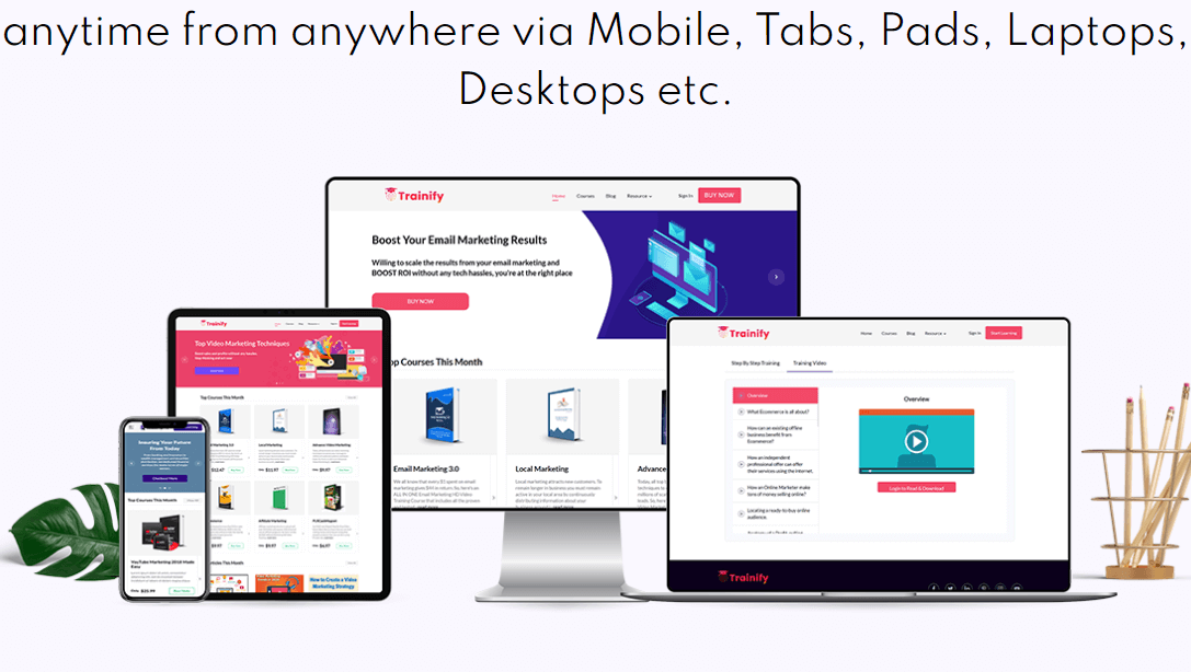 anytime from anywhere via Mobile, Tabs, Pads, Laptops,
Desktops etc.