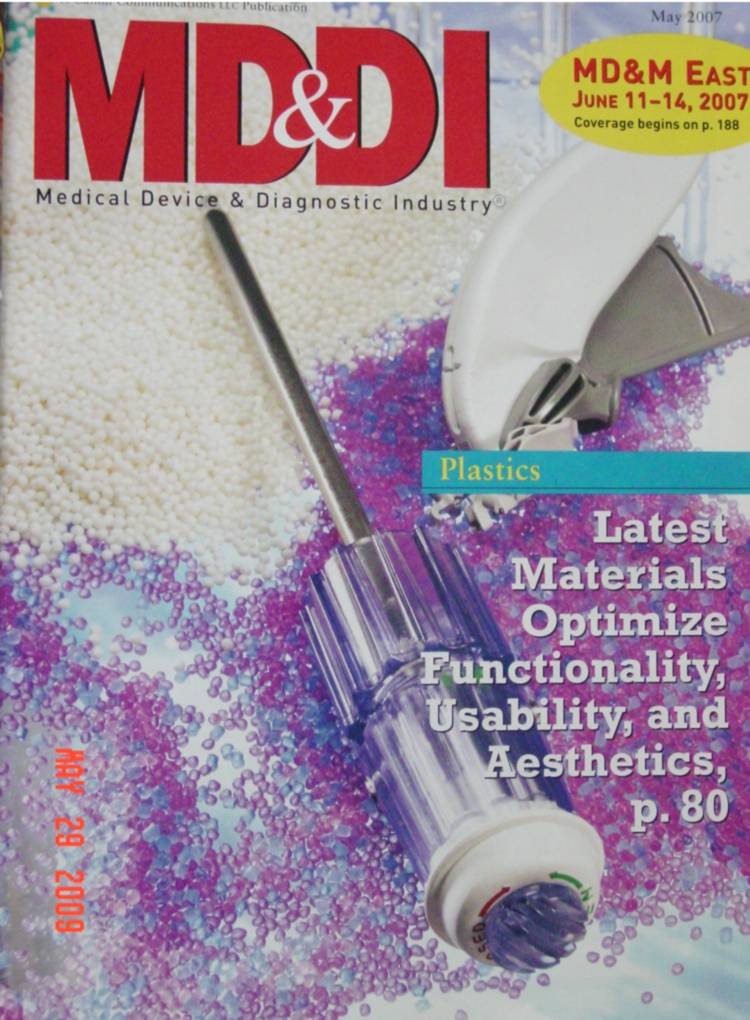=a May 2009

" MD&amp;M Easy
9 JUNE 11-14, 2007
¢ Coverage begins on p. 188

Medical Device &amp; Diagnostic Industry

.

Materials
‘Optimize

“Functionality, :
LA EV 1157 and

: Nr!